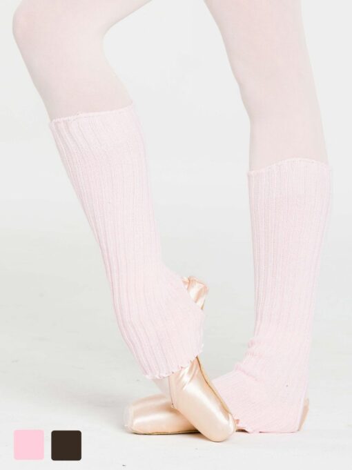 beinwaermer-rosa-schwarz-dames-modell-vorderansicht