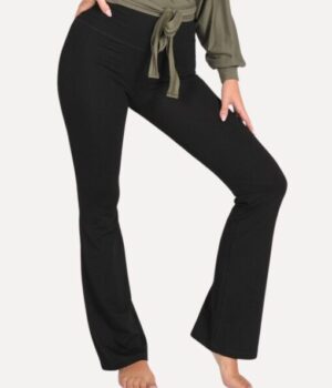 legging-schwarz-damen-flared-modell-vorderansicht