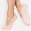 ballettschuhe-kinder-erwachsene-rosa-modell-elite-leder-ganze-sohle-am-fuss-sohlenansicht